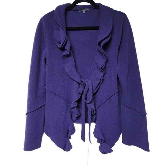 LORA. GI 100% Lambs Wool Tie Front Cardigan Flutter Neckline Made In Italy XL - Picture 1 of 12